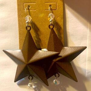 Brown Star Dangly Earrings with AB Color Beads